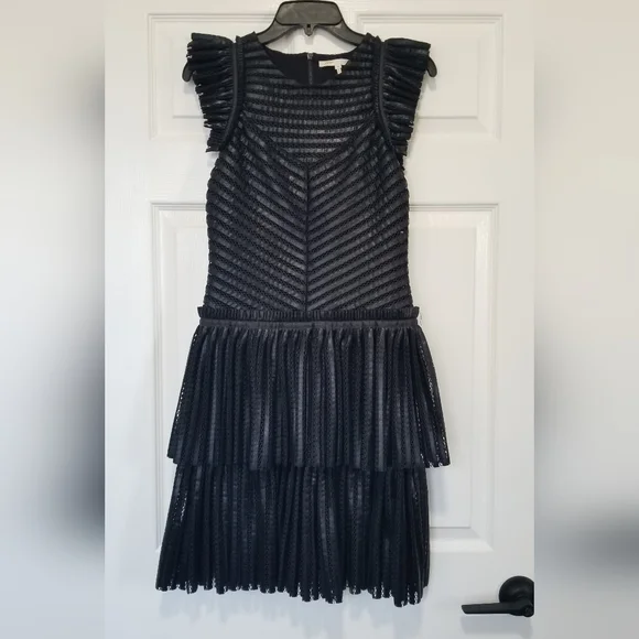 Maje Remony Black Tiered Mini Dress Size 3 - Picture 4 of 15